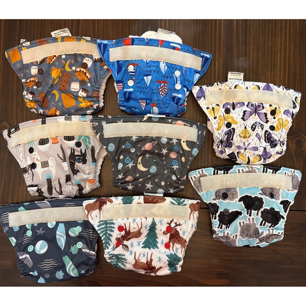 Thirsties Newborn All-in-One Cloth Diapers Lot of 8 Adjustable Snap Pre-Owned